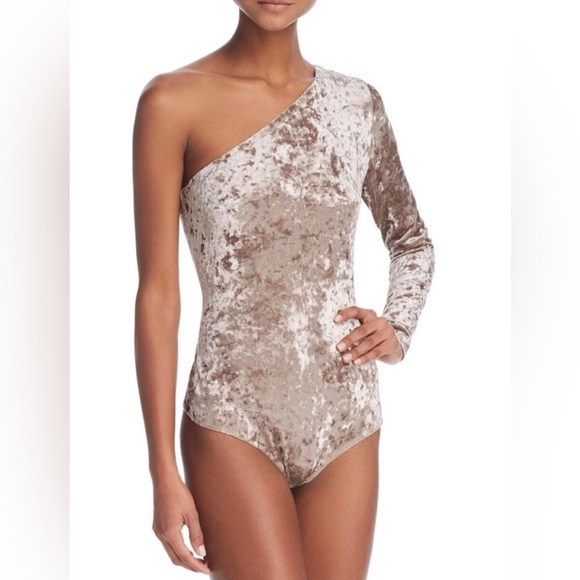 GUESS ONE SHOULDER CRUSHED VELVET MUTED GREY-ISH GREEN THONG BODYSUIT SIZE SMALL - Picture 4 of 11